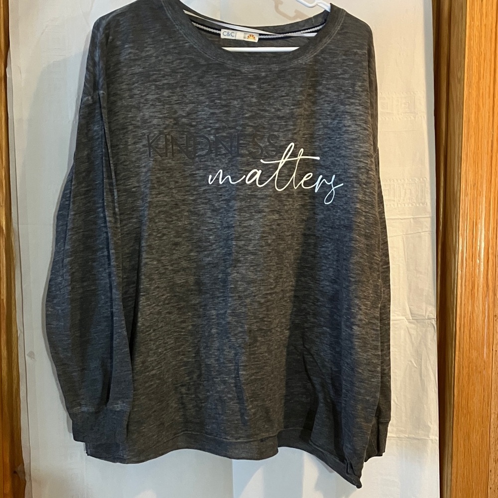 C & C California Womens 1X Kindness Matters Burnout Gray Longsleeve T-Shirt